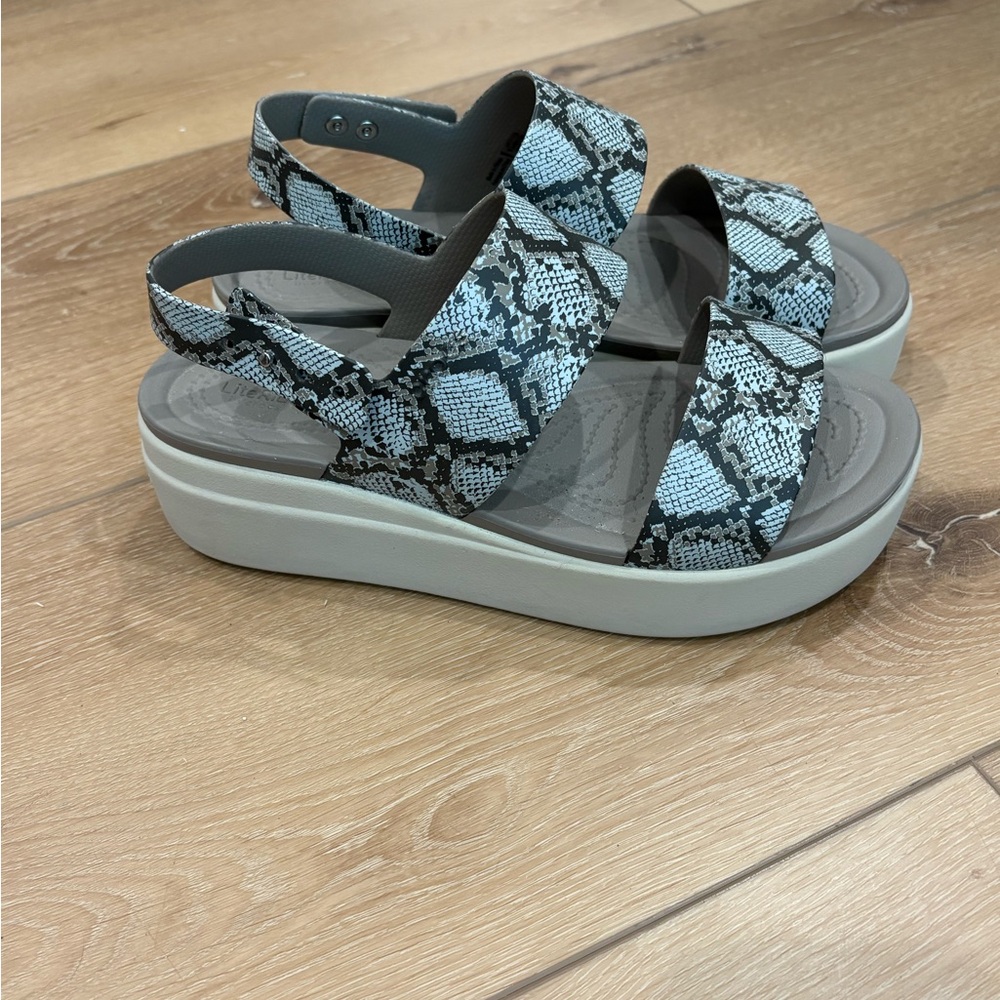 CROCS Women's Snake Print Sandals - Black and Gray
